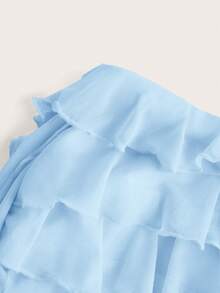 SHEIN EZwear 浅蓝色女士休闲迷你裙，夏季 - 淺藍色 - 查看 4