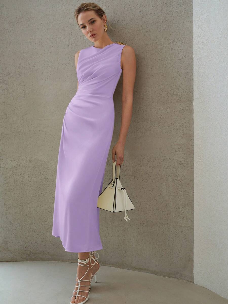 MOTF PREMIUM RUCHED BUTTERFLY METAL DRESS,BODYCON DRESS - Purple - View 1