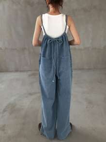 FRIFUL 女式直筒海军蓝纽扣式吊带牛仔背带裤和连体裤，春季 - 淺色水洗藍 - 查看 3