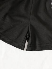 Young Boy Letter Print Elastic Waist Loose Casual Shorts - Multicolor - View 4