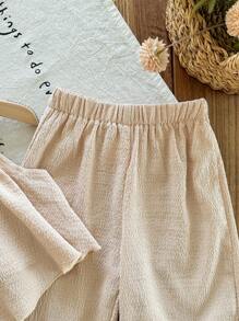 SHEIN LMoss Kids 2件套女婴针织纯色无袖上衣和宽松休闲裤套装 - 米色 - 查看 4