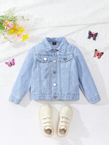 Young Girls Denim Jacket And Coat, School, Campus, College - Light Wash - View 2