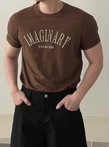 DAZY Camiseta casual de verano para hombre con bloqueo de color y bordado de letras
