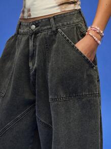 COUREZ Low Rise Ballonhosen-Jeans mit Nahtdetail / Sommeroutfits für Frauen / Y2K / Lässig / Hohe Straße Baumwolle Vintage