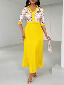 Lyxana 情人节女士修身百褶金属扣刺绣花卉连衣裙