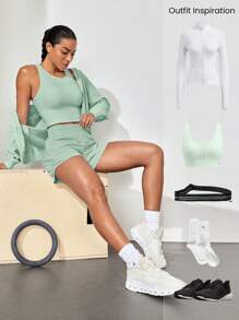 GLOWMODE Quần short chạy bộ RefreshRun 4" VitalSwift quần chạy bộ phản quang siêu nhẹ, cạp vừa, nhanh khô, có dây rút, quần lót chống mùi tích hợp, túi khóa kéo, tập luyện chạy bộ cường độ cao - Xanh lá cây Mù sương - Xem 8