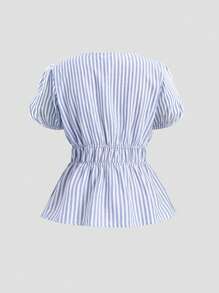 Gestreiftes Bluse mit Gürtel in Große Größen für Damen - Blau - Übersicht 2