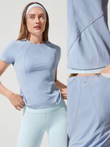 GLOWMODE Sun Shield Transparent UV Protection Short Sleeve Relaxed Active T-Shirt Low Impact Yoga Pilates Studio Daily Casual Wear - Baby Blue - View 7