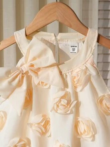 2pcs/Set Tween Girls Sleeveless Blouse With 3D Floral Decor And Shorts, Elegant - Apricot - View 4