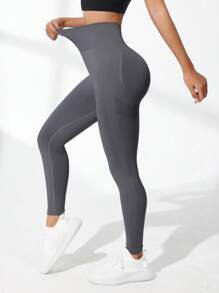 SHEIN Cheerettes High-Stretch Seamless Sports Leggings, Fashionable Yoga Women Pants