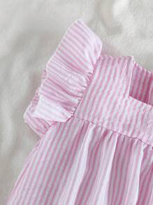 SHEIN Vintaside Kids Baby Girls' Square Collar Striped Ruffle Trim Bodysuit - Pink - View 5
