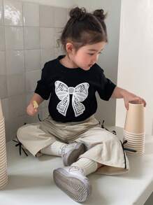 Hapijoa 女童圆领蝴蝶印花短袖衬衫 - 黑色 - 查看 1