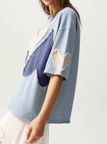 Bohemela 1 件大码休闲纯色针织短袖圆领宽松水洗 T 恤