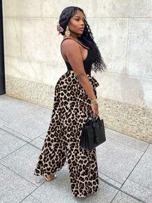 Slaydiva 2pcs/Set Women Plus Size Casual Leopard Print Camisole And Tank Top Set, Suitable For Summer Summer Outfits Vcay Women Summer Clothing Woman 2 Pieces Outfits - Multicolor - View 7