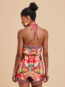 Travachic 女士度假热带植物印花侧系带吊带连体裤 - 彩色 - 查看 2