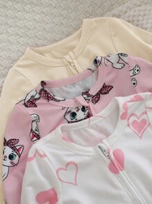 SHEIN 3pcs Newborn Baby Girl Cute Cartoon Pattern Knitted Long Sleeve Jumpsuit Set For Autumn/Winter - Multicolor - View 7