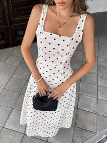 Pariaura 经典波尔卡圆点长裙，优雅百搭，适合学校、生日、婚礼等所有场合 - 白色 - 查看 6