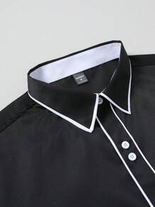 Manfinity Mode Men's Single-Breasted Casual Business Long Sleeve Shirt, Fall - Black - View 4