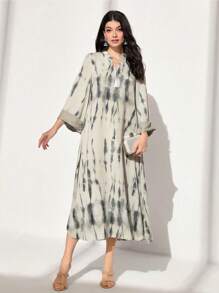 Al Najma 优雅扎染阿拉伯风格连衣裙，端庄大方 - 彩色 - 查看 1