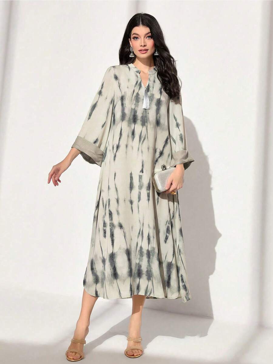 Al Najma 优雅扎染阿拉伯风格连衣裙，端庄大方 - 彩色 - 查看 1