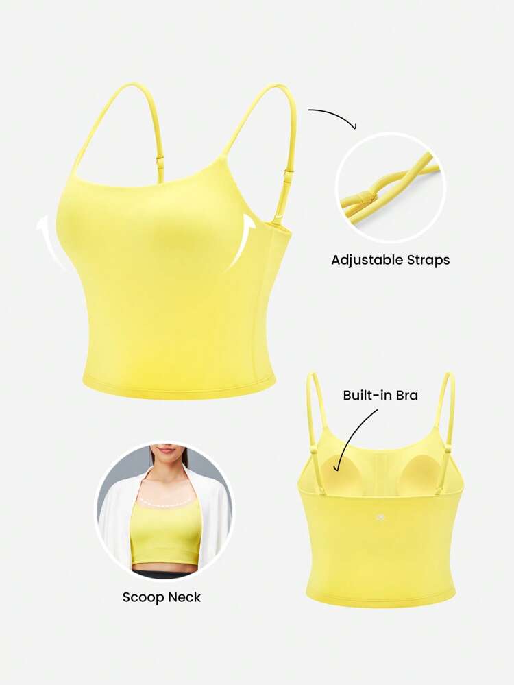 Débardeur court jaune à impact faible pour le yoga quotidien, activewear décontracté-sportif, soutien-gorge de sport de base confortable, indispensable sans soutien-gorge