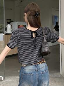 DAZY Women's Round Neck Striped Casual Short Sleeve T-Shirt Cute Tops
