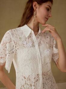 MOTF PREMIUM Kurzarm transparente Bluse mit Knöpfen