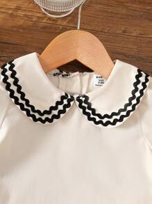 2 pièces Ensemble Top à col contrasté et jupe pour bébé fille, style casual preppy mignon, convient pour l'été, les vacances et les voyages - Multicolore - Voir 7