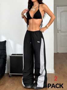 Coolane Trang phục đi biển mùa hè cho nữ, trang phục dạo phố, bikini chắp vá nóng bỏng và quần túi hộp hai mảnh, trang phục lễ hội Rave - màu đen - Xem 5