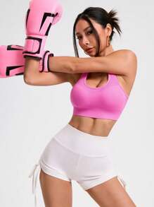 Easithlete Women's Solid Color Seamless Sports Bra With Backless Design, For Daily Fitness - Pink - View 4