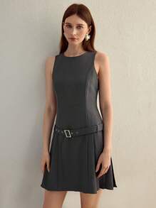 MOTF STUDIO 系腰带无袖褶饰背心裙