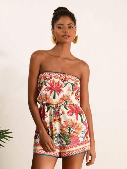 Travachic Vävd tryckt axelbandslös jumpsuit för kvinnor, semesterstil, vävd grafisk tryckt, casual sommarsemesterkläder för kvinnor, bohemiska strandsemesterkläder, bohemisk chic, lantligt konsertkläder, festliga festivalkläder, strandkläder för kvinnor, sommarkläder för kvinnor, examenskläder, gamla pengar-stil kvinnor, mors dag