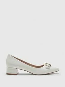 CUCCOO BIZCHIC Black Basic Commute Office Chunky Heel Pumps For Women - White - View 6