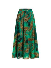 Ellevyn 夏季优雅女士纯色水溶绣花背心和花卉印花松紧腰带飘逸雪纺 A 字裙两件套，适合各种场合穿着