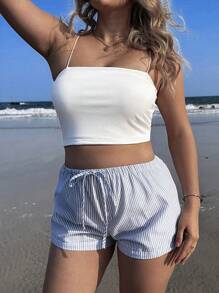 Veykashi Áo hai dây màu trắng gợi cảm cỡ lớn dành cho nữ thích hợp cho mùa hè - trắng - Xem 1