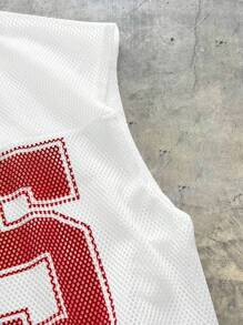 AXEPEAK Men's Mesh Digit 95 Print Sleeveless Tank Top, School, Streetwear Style - White - View 6