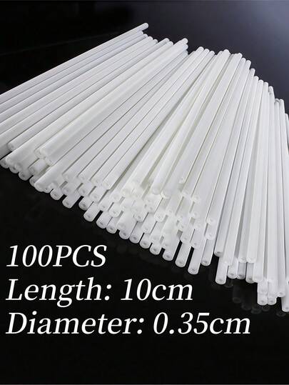 100PCS White PP Plastic Tubes/Sticks, Disposable Hollow DIY Craft Rods For Candy Cake Toppers, Baking Tools, Event Decor & Craft Supplies
