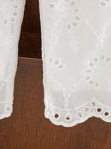 Elladie kids Young Girl 2-Piece Set Summer New Arrivals, Simple Embroidered Fabric Blouse With Cap Sleeves & Ruffled Collar, Casual Straight-Leg Pants, Retro Style Versatile Outfit For Girls