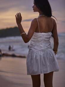 Aralina 白色褶皱露肩外出可爱连衣裙