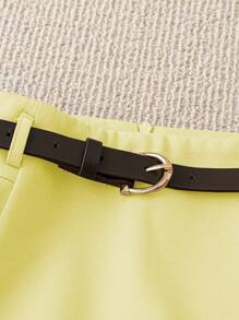 Franclia Women's Fashion Minimalist Solid Color Faux Pocket Skort With Belt, Versatile For Commuting - Yellow - View 3
