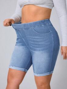 Flexra Shorts vaqueros casuales y sencillos para mujer de talla grande - Lavado ligero - Ver 4