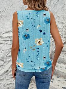 EMERY ROSE Women's Spring Summer Holiday Casual Embroidery Jacquard Jacquard Drop Keyhole Neck Camisole - Blue - View 2