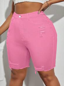 SHEIN SXY 大码夏季破洞时尚百搭牛仔短裤