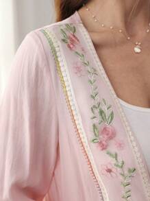 Al Najma Arabic Style Colorful Embroidery Floral Front Opening & Cuff Splice Outfit Set, Spring/Summer, Modest