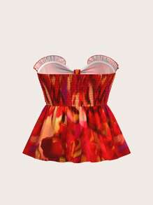 Sweetina Summer Hawaii Beach Boho Going Out Flowy Babydoll Orange Women's Casual Tie-Dye Print Tube Top, Summer - Multicolor - View 3