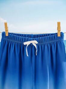 BABY SHARK X SHEIN Quần short thể thao thường ngày rộng rãi họa tiết cá mập hoạt hình cho bé trai tuổi teen màu xanh và vàng - Màu xanh lam - Xem 3