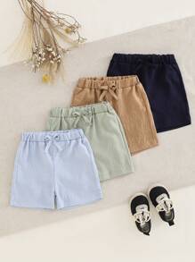 4pcs/Set Baby Boy Casual Muted Color Elastic Waist Drawstring Shorts For Summer Everyday Wear Clothes Summer - Multicolor - View 2