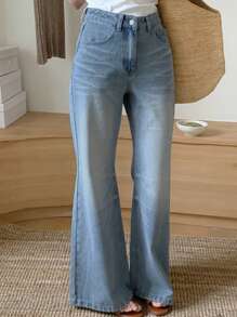 DAZY Women's Regular Waisted Flare Leg Casual Jeans - Light Wash - View 7
