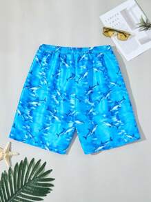 Men's Summer Shark Printed Woven Beach Shorts, Daddy And Me Matching Outfits (2 Pieces Sold Separately)