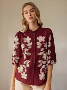 SHEIN Clasi Áo cánh tay bồng họa tiết hoa thanh lịch dành cho nữ khi đi làm - Nhiều màu - Xem 6